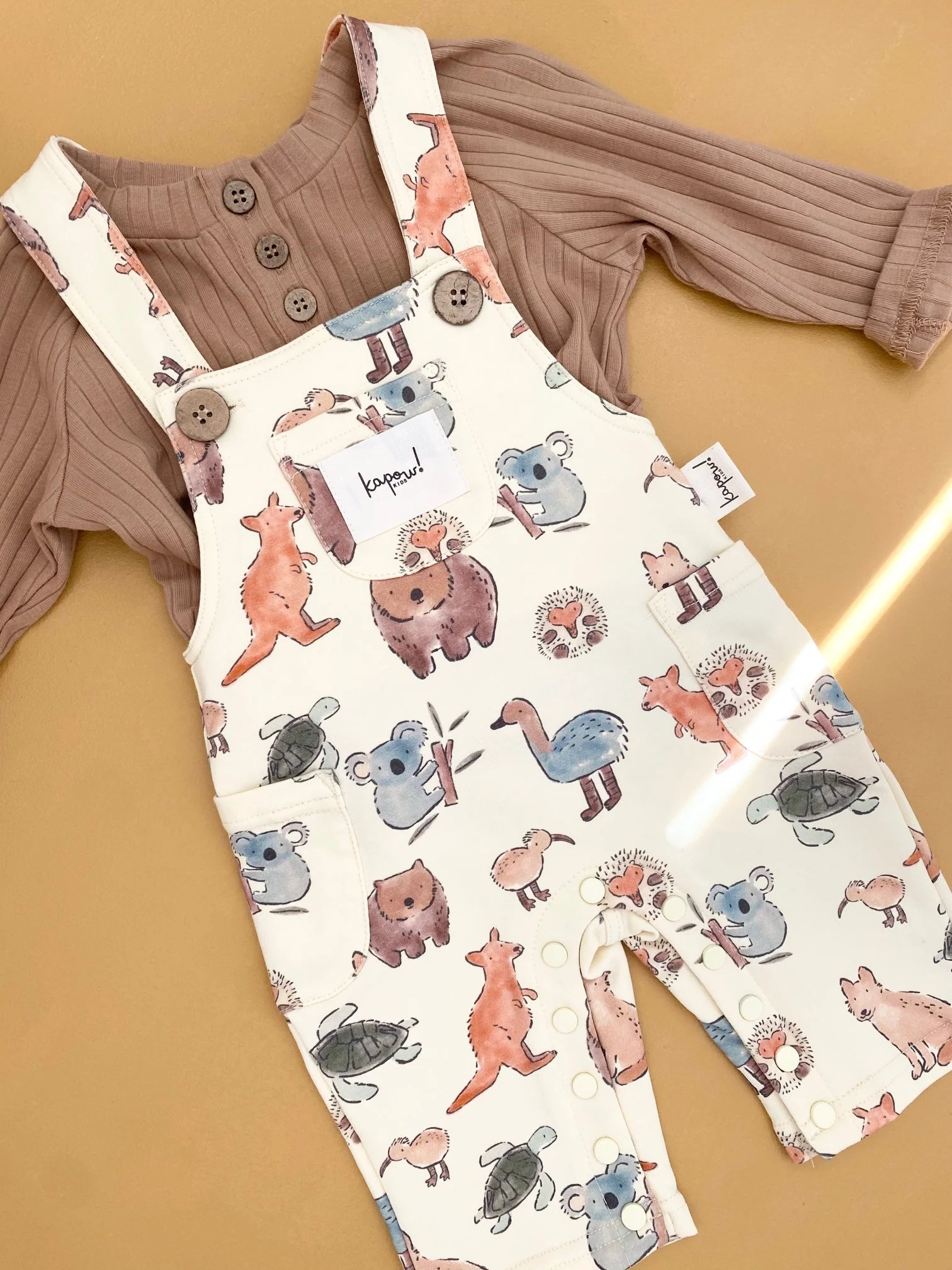 Kapow Kids Mushroom Rib Long Sleeve Henley top - Savannah - Image 3