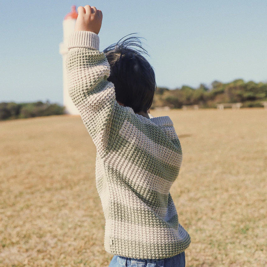 Kynd Baby Organics Textured Knit Jumper - Light Sage Stripe - Image 3