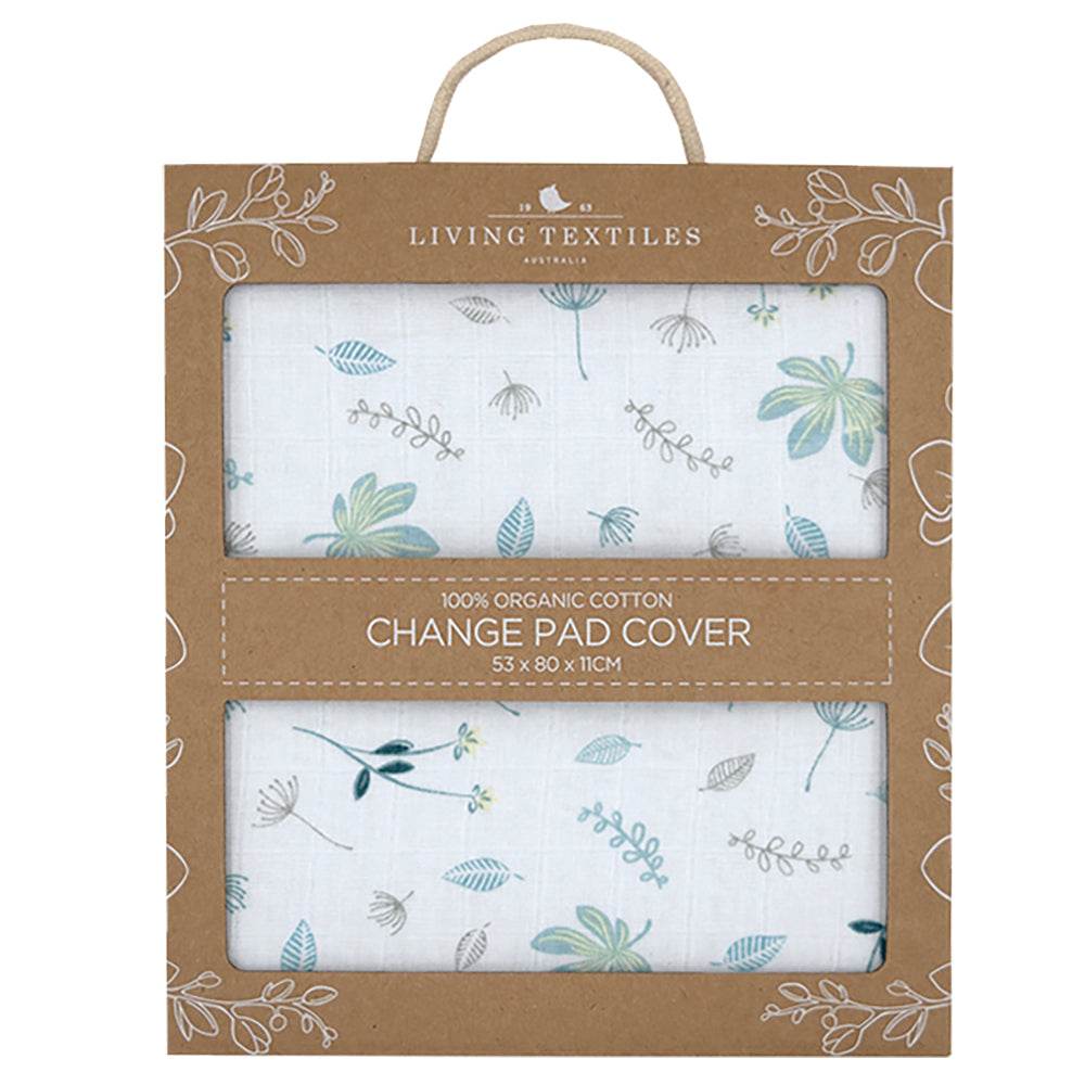 Living Textiles Organic Muslin Change Pad Cover - Banana Leaf - Image 3
