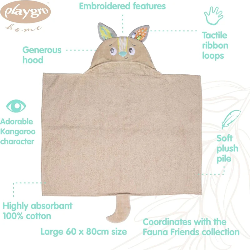 Playgro Fauna Friends Hooded Towel Kangaroo - Image 5