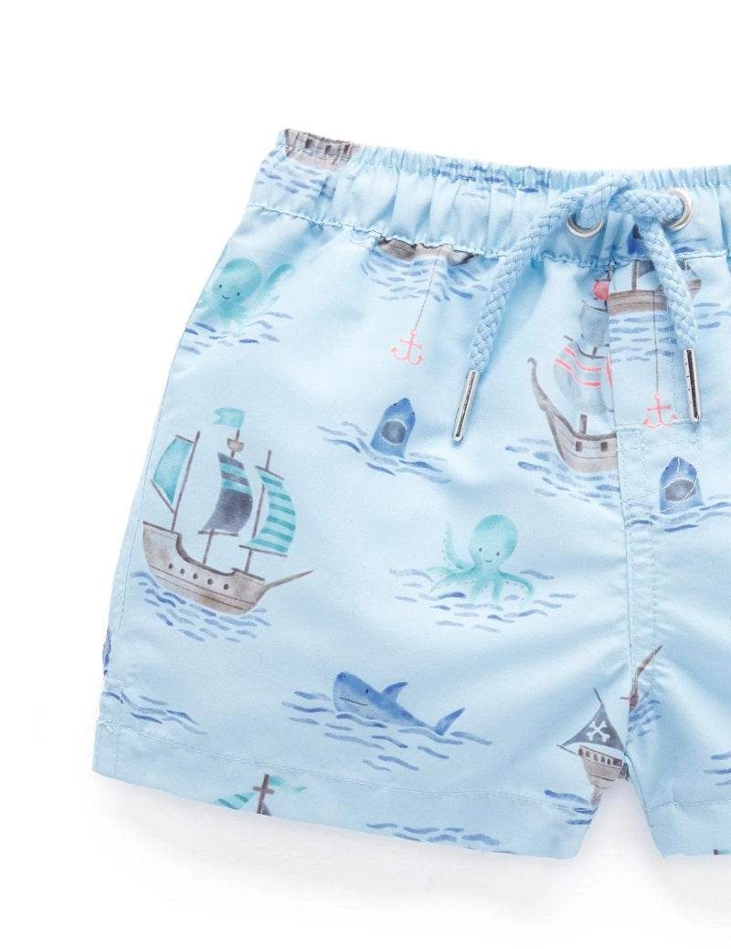 Purebaby Printed Board Shorts - Pirate Ship Print - Image 3