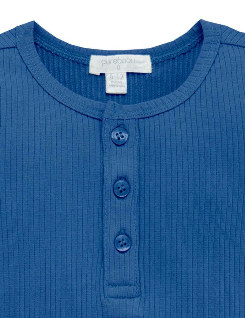 Purebaby Rib Long Sleeve Henley Tee - Waterfall - Image 3