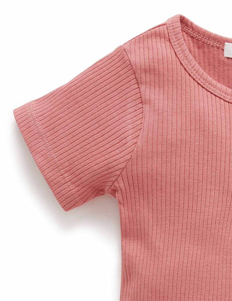 Purebaby Rib Short Sleeve Tee - Crabapple - Image 3